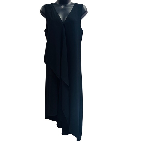 White House Black Market Dresses & Skirts - White House Black Market Black Asymmetric Drape Front Midi Dress Womens Size 10